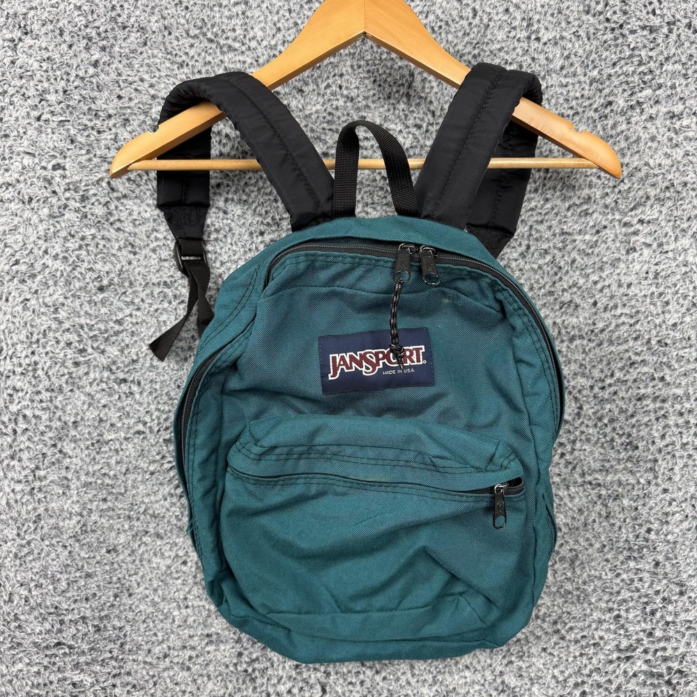 Vintage 90s JanSport USA Green 15" Backpack Soft Case Nylon Travel Daypack
